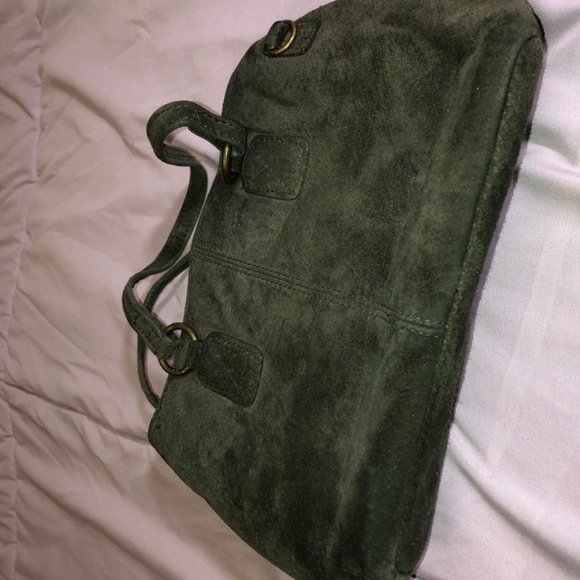 Suede leather handbag w strap & zipper pouches. - Picture 3 of 6